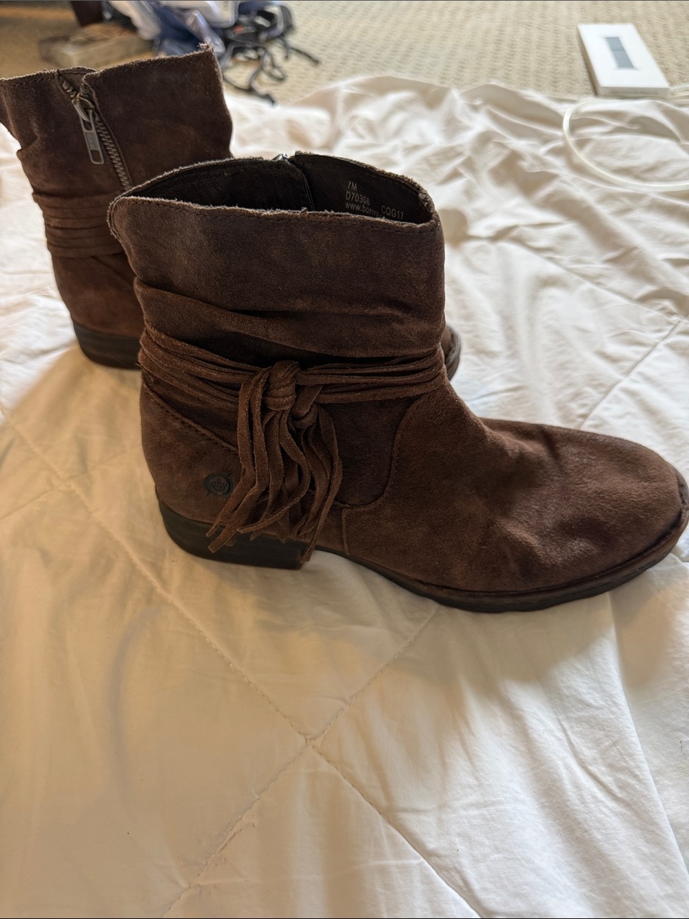 Born Brown Suede Fringe Ankle Boots